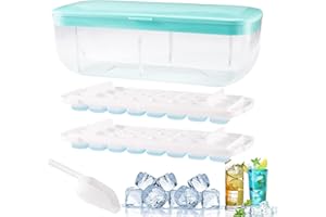 FQUVSP Caja de Cubitos de Hielo de Plástico para,caja de moldes para cubitos de hielo,doble capa de silicona Cubiteras para Hielo con Tapa,Cubiteras para Hielo Silicona