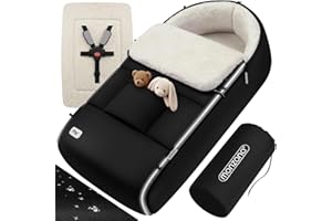Monzana® Fußsack Kinderwagen & Buggy – Kuscheliger Winterfußsack für Baby, mit Reflektoren, Reißverschluss & 3-/5-Punkt-Gurtsystem – Waschbar, Wasserabweisend, Schwarz