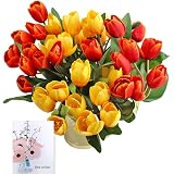 Tulipani Artificiali Realistici - 20 Pezzi 35.6cm Bianco-Rosa
