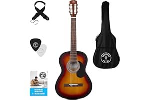 Stretton Payne Classical Guitar Full Size 4/4 (39' inch) Spanish Style Classical Acoustic Guitar Package Nylon Strings. Ideal Beginner Acoustic Guitar Pack - Sunburst