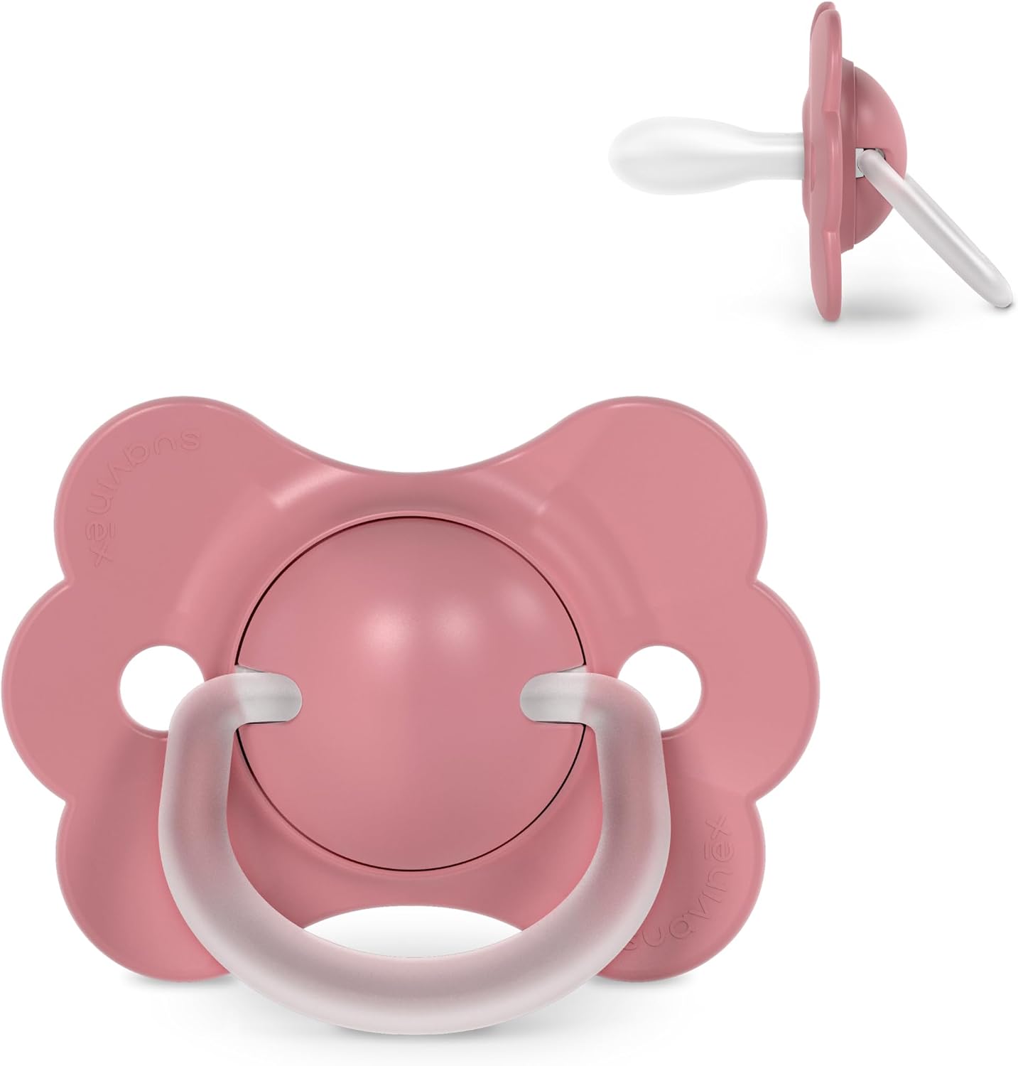 Suavinex, Chupete Bebés 6/18 Meses, con Tetina Fisiológica de Silicona SX Pro, Simétrica, Plana y Flexible, Respeta el Desarrollo Bucodental, con Anilla, Forma que Evita Rozaduras, Wonder Liso Rosa