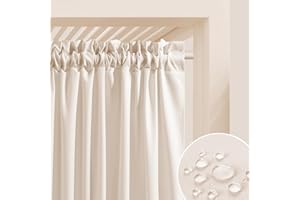 ROOM99 Tenda da esterno con nastro arricciato, 155 x 200 cm, larghezza x altezza, per esterni, resistente alle intemperie, impermeabile, protezione solare, da giardino, antivento, color crema chiaro