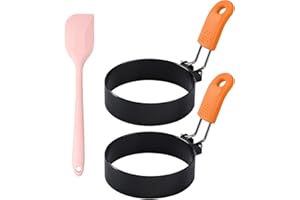 SNUGZEST 3Pcs Non Stick Egg Rings, Stainless Steel Fried Egg Rings,Nonstick Egg Circles Egg Mcmuffins Makers,Apply to Egg for Frying, Pancake(Color:Black+Orange)