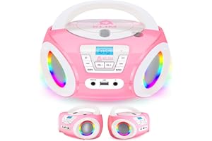 KLIM Candy Kids Portable CD Player – New Version Boombox with FM Radio & Speakers – Includes Batteries – Cute Pink Design for Kids & Toddlers - Rose