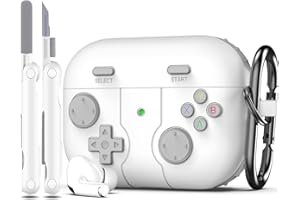 R-fun AirPods Pro 2. generacji etui z zestawem czyszczącym, klasyczna ręczna konsola do gier, miękka skóra, silikonowe etui ochronne do Apple AirPods Pro 2, białe