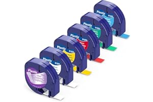 Unistar 6x Compatible pour Dymo LetraTag Plastique Ruban Noir sur Transparent/Blanc/Rouge/Jaune/Bleu/Vert 12mm x 4m pour Dymo LT-110T LT-100H QX 50 XR, 12267 91201 91202 91203 91204 91205