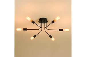 niuniaj Lampara Techo Industrial 6 Luces Lampara de Techo Plafon Sputnik E27 Lámpara de Araña Vintage,candeeiro teto para Dormitorio,Sala de Estar,Cocina,Comedor, Negro(Sin Bombilla)