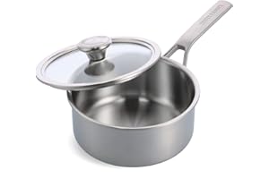 Merten & Storck Pentola a Induzione, Acciaio Inox 18 cm/2 L con Coperchio, Professionale, Multistrato, Segni di Misura, Cerchietti antigoccia, Coperchio in Vetro, Lavabile in Lavastoviglie e in Forno
