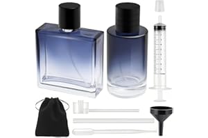 Maxumille 2PCS 100ml Gradient Blue Perfume Atomiser Refillable, 100ml Perfume Bottle with 7 Accessories for Traveling, Empty Portable Atomiser Refil, Glass Spray Bottle for Women Men for Daily Use