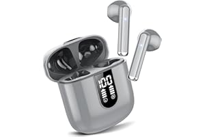JESEBANG Cuffie Bluetooth, Auricolari Bluetooth 5.3 con Stereo HiFi Immersivo, Cuffie Wireless Mini Incorporato 4 HD Mic, Cuffiette Bluetooth IP7 Impermeabili, Cuffie Senza Fili con LED 30 Ore, Grigio(2025)