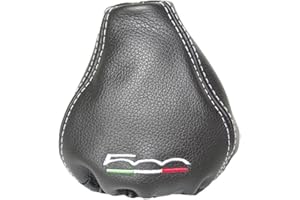 THE TUNING-SHOP LTD Soufflet De Levier Cuir Noir "500 Italien" Blanc À Broder