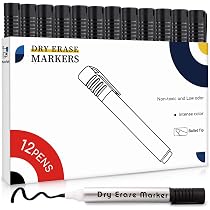maxtek Pennarello per lavagna bianca, 12 pennarelli lavagna, con punta tonda, circa 2 mm di larghezza, asciutto e senza lasciare residui, di alta qualità, set da 6 colori