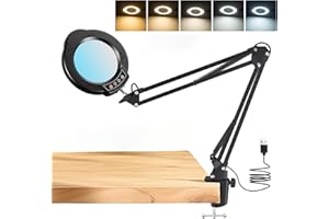 YAASIER Lampe Loupe,15X Loupe LED avec Bras Pivotant Réglable et Pince de Table, 5 Modes de Couleur 10 Niveaux de Luminosité pour Lecture Réparation Artisanat