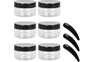 Zimoer 6 Piezas 100ml Bote de Plástico Transparente, Frascos de Plástico con Tapa Negras Espátulas, Tarros de Almacenamiento de Boca Ancha, Envases para Cosmetica, manualidades, cuentas, especias