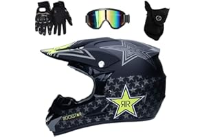 EVGATAVAB Intégral MTB Casque de Motocross, avec Lunettes Gants Masque, Jeunesse Enfants Hors Route Enduro Moto Karting Casques, Descente MX VTT BMX Courses Dirt Bike Accident Casque