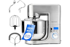 PROFI COOK ProfiCook® Robot de cuisine XXXL | Capacité de 10 litres | 6 niveaux de puissance | Bol en acier inoxydable | Boîtier en aluminium | Écran LCD | 1500 watts | PC-KM 1096 | Acier inoxydable