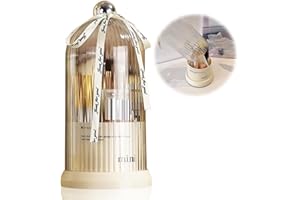 LOMUG Organizer na pędzle do makijażu, obracany o 360°, organizer do przechowywania kosmetyków z pokrywką, 7 przegródek, do makijażu, pędzli, szminki, kosmetyków, toaletki, organizerów do sypialni