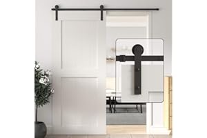 WINSOON 5FT/152CM Puerta Corredera Kit Herrajes Puertas Correderas Negro Guia Puerta Corredera, Acero al Carbono Cojinete Pesad, I Forma Sin puerta