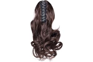 SEGO Extension Queue de Cheval Fausse Naturel Ponytail Cheveux Fibre Attaché Par Pince Claw On Ponytail Extension Synthetique - [Pince A Griffes] 30 CM Chatain Chocolat 12 pouce - Court Boucle Ondule