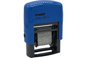 Tampon Trodat Printy 4822A avec 12 messages sur le même tampon. Encrage automatique bleu rechargeable.