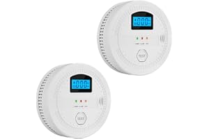 Lancoon 2 in 1 Rauch- und Kohlenmonoxiddetektor mit LCD-Anzeige Batteriebetrieben Photoelektrischer Sensor Stummschaltungstaste Zuhause CO & Rauchmelder Combo Tragbar Leicht zu Installieren 2 Pack