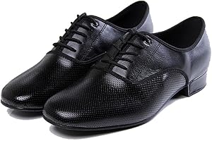 OMCAM Men's Ballroom Dance Shoes, Leather Tango Waltz Smooth Dancing Shoe 1 Inch Heel Practice Teaching Shoes