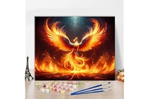 TISHIRON Malowanie według liczb dla dorosłych, majestatyczny Phoenix w odrodzeniu, zestaw obrazów olejnych dla początkujących, z 3 pędzlami, ręcznie malowany obraz olejny, zestaw 40 x 50 cm (bez