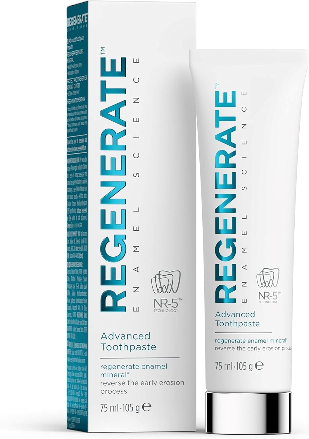 Regenerate Dentifricio Avanzato per Rigenerare lo Smalto Dentale, con Tecnologia NR-5, Aiuta a Rinforzare e Ripristinare il Bianco Naturale, 75 ml
