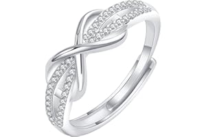 NEVEGE Sterling Silver Infinity Love Promise Rings with Cubic Zirconia - Adjustable Mother Daughter Rings for Mum's Birthday Gift