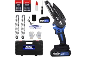 QIMU Akku Kettensäge 6-Zoll Bürstenlose Mini-Kettensäge, Tragbare Elektrische Mini-Kettensäge mit 1 Batterie, 2 Ketten,Handkettensäge Akku Set für Garten Astschere Baum Holz Schneiden Gartenarbeiten