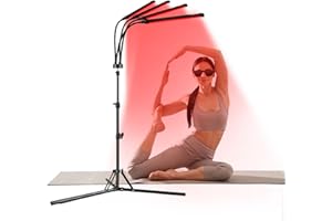 Hottoerak Lampara Infrarrojos Fisioterapia Con Soporte, 850nm y 660nm Lampara Infrarrojos Con Cuello de Cisne y Temporizador, 180LEDs 4-Cabeza de la Luz Infrarroja Para el Hogar/Oficina