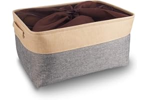 Mangata Boîtes de Rangement en Tissu Panier de Rangement Grand en Toile avec Poignées pour Étagères Vêtements Jouets (Pliable, Gris Beige, Extra Large)
