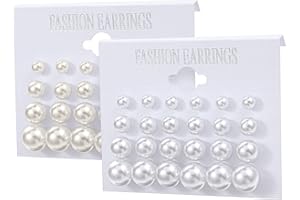 HekouJiub 24 Paar Perlen Ohrringe Damen Große Perlenohrringe Groß und Kleine Perlen Set Hochzeit Braut Kunstperlen Ohrringe Schmuckgeschenk für Frauen Braut Hochzeit Verlobungsfeier (Weiß, Beige)