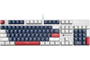 Qisan Mechaniczna klawiatura do gier, przewodowa klawiatura LED, podświetlenie tła niebieskie/białe/czerwone, 104 przyciski, amerykański układ, klawiatura gamingowa ze zdejmowanym, czerwonym