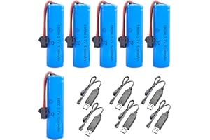 TGKYK 3.7V 1200mah Lipo Batería, 6PCS 3.7V Litio RC Batería con Cable de Carga USB y Enchufe SM 2P, Bateria 18650 Recargable 3.7v Litio para Barcos, Tanques, Coches, vehículos RC, Robots