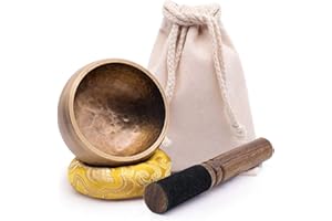 Koogel Tibetische Klangschale, 8.5cm Klangschalen Set mit Klöppel und Kissen Singing Bowl für Meditation Yoga Angstreduktion