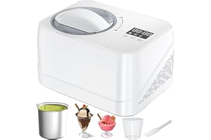 ACMEENJOY Gelatiera con Compressore 1L, Autorefrigerante Gelatiera per Gelato Professionale, Macchine Gelato con Ciotola Estraibile in Alluminio/Spatola/Tazze Graduate