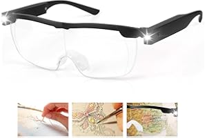 DUSHOPLOR Magnifying Glasses with Lights, 160% LED Reading Wearable Glasses, Hands Free Rechargeable Lighted Magnifier Eyeglasses for Hobbies, Reading, Close Work, Crafts, Jewellers (Black)