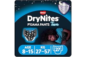 ‎HUGGIES Huggies DryNites, spodnie piżamowe dla chłopców, rozmiary 8-15 lat (27 spodni) – nocne spodnie dla dzieci i nastolatków – bezkonkurencyjna ochrona i dyskretny design