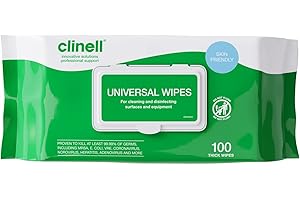 Clinell Universal Cleaning and Disinfectant Wipes for Surfaces - Pack of 100 Thick Wipes - Multi Purpose Wipes, Kills 99.99% of Germs, Quick Action - 255mm x 175mm