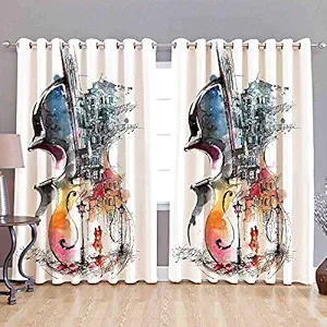 A4S 3D Guitar Digital Printed Polyester Fabric Curtains f or Bed Room Kids Room Living Room Color White Window/Door/Long Door (D.N.641) (4 x 7 Feet (Size ; 48 x 84 Inch) Door, 2)