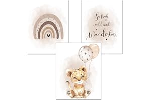 artpin® Póster decorativo para habitación infantil, tamaño A4, imágenes para habitación de bebé en arena para niños y niñas, póster de safari selva, globo de tigre beige (K6)