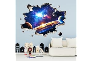 AMICERA Wall Sticker for Bedrooms, Galaxy Wallpaper Kids Boys Space Bedroom Wall Decals, Personalised Wall Door Accessories Decorations, Self Adhesive Waterproof, 3D Cosmic Theme
