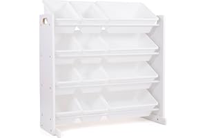 Humble Crew Półka dla dzieci, półka-organizer zabawek z 12 pojemnikami do przechowywania, biała/biała