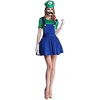 thematys Super Mario Luigi Mütze + Kleid + Bart + Handschuhe Kostüm-Set für Damen - perfekt für Fasching, Karneval…