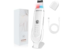 Yeerain Peeling Ultrasónico Facial, Limpiador Ultrasonidos Facial con 4 Modos y Luz azul Roja, Skin Scrubber Removedor de Puntos Negros para Dispositivo de Belleza