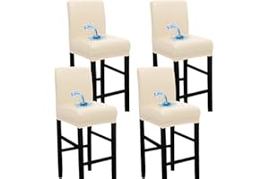 Bestenrose Waterproof Bar Stool Chair Covers Set of 4 PU Leather Dining Chair Cover for Home Kitchen Removable Chair Seat Cover Slipcover with Backs Protector Chair Cover (4, Beige)