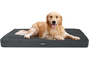 HMTOPE Orthopädisches Hundebett, 10cm Dicke Hundekissen für Mittelgroße Hunde, Grosse Hunde, Abnehmbar und Waschbar Hundematte, rutschfeste Unterseite, Wasserdichtes Innenfutter, 112 cm, Dunkelgrau
