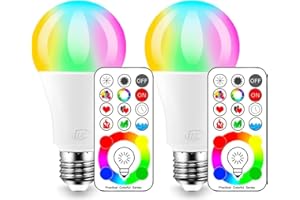 iLC LED Lampadine Colorate Edison Cambiare colore Lampadina RGB+Bianca Dimmerabile - 120 Scelte di Colore - 10 Watt E26 RGBW LED Lampadine Led a Colori - Telecomando Incluso (Confezione da 2)