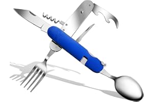 ZIMAIC 6 en 1 de acero inoxidable plegable cubertería de camping juego de cubiertos de viaje al aire libre vajilla desmontable para aplicar en senderismo, viajes, picnic, camping, festival